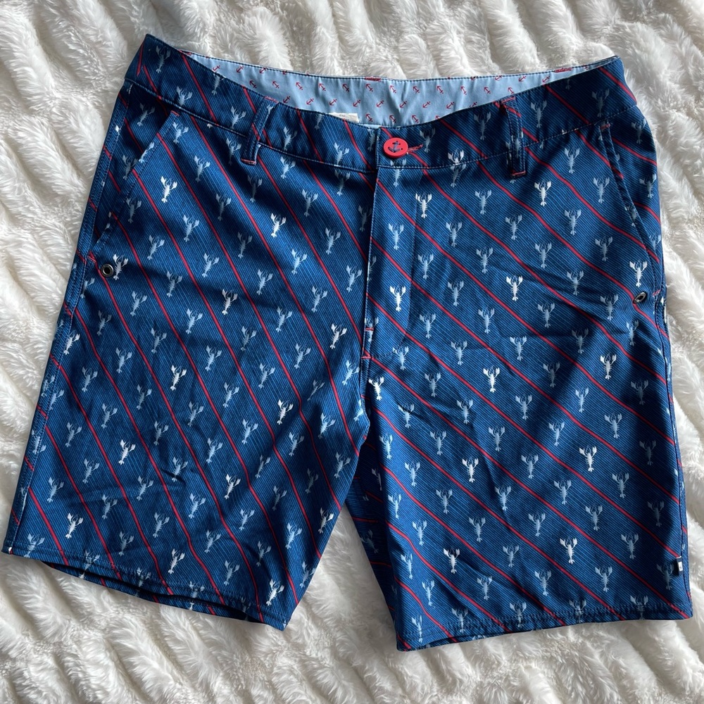 SPERRY Top Sider Red Blue & White Striped Lobster Board Shorts Size 34